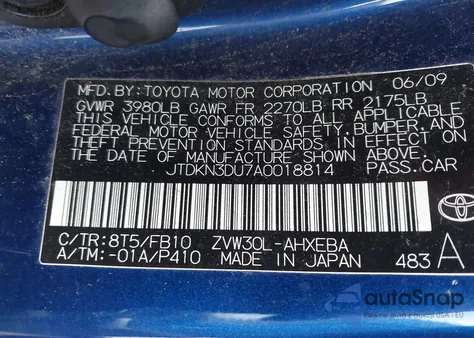 2010 Toyota Prius Ii from USA, damaged, VIN JTDKN3DU7A0018814